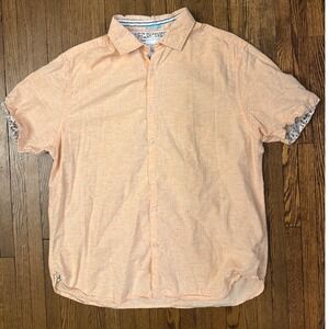 Denim & Flower Ricky Singh Men XL Peach Short Sleeve Button Up Floral Trim Shirt